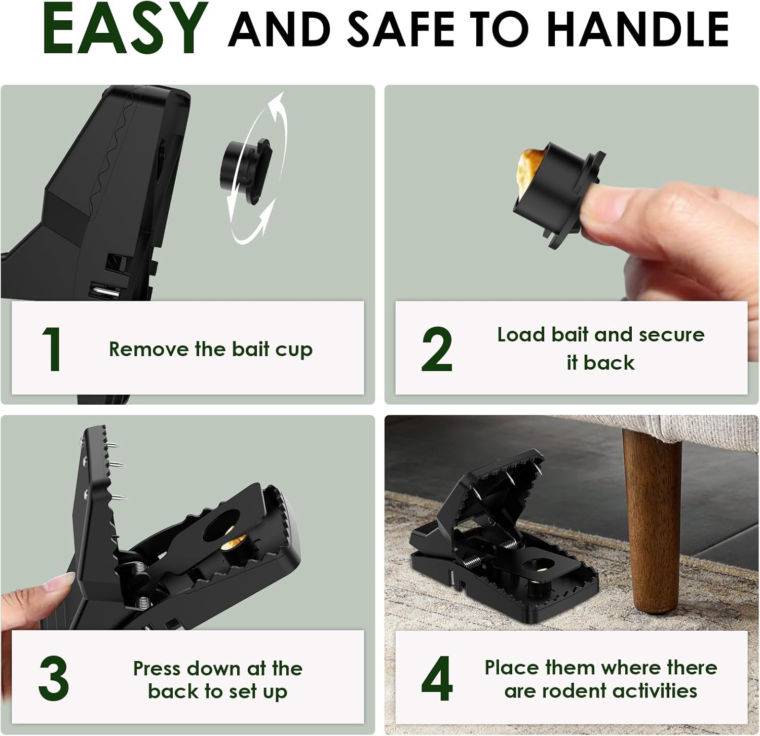 Rat Snap Traps with Spikes, Stronger Large Mouse Traps that Work Indoors Outdoors, Manage Rodents with More Confidence, 6 Pack