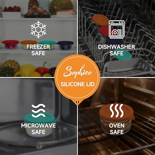 Miniatura 5 de Sophico 1 taza de tapa de almacenamiento de silicona redonda de repuesto para anclaje y cuencos de vidrio Pyrex 7202 piezas (recipiente no incluido)
