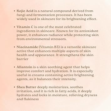 Kojic Acid Face Cream with Vitamin C, Allantoin & Niacinamide for Dark Spots, Hyperpigmentation & Uneven Skin Tone, Lightweight Formula, 50g