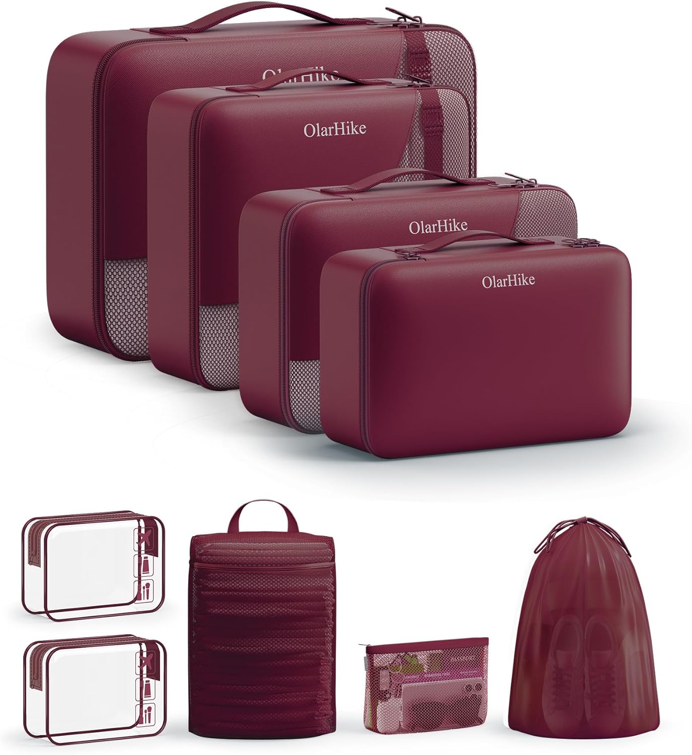 9 Set Packing Cubes for Travel, Gifts for Women Mom,Anti-Tearing Suitcase Organizer for Luggage Carts with Shoe & Hanging Toiletry Bag,OlarHike Vacation Essentials & Accessories for Cruise Ship