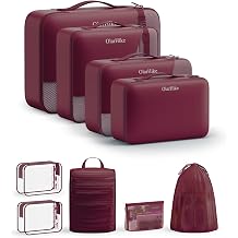 OlarHike Packing Cubes for Travel,Gifts for Women Mom,Anti-Tearing Suitcase Organizer for Luggage with Shoe & Hanging Toiletry Bag,Vacation Essentials & Accessories for Cruise Ship,9 Set,Burgundy
