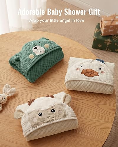 Miniatura 7 de Blissful Diary Toalla de muselina con capucha para bebé, paquete de 2, toalla de baño suave y absorbente para bebés, unisex, regalo de bebé