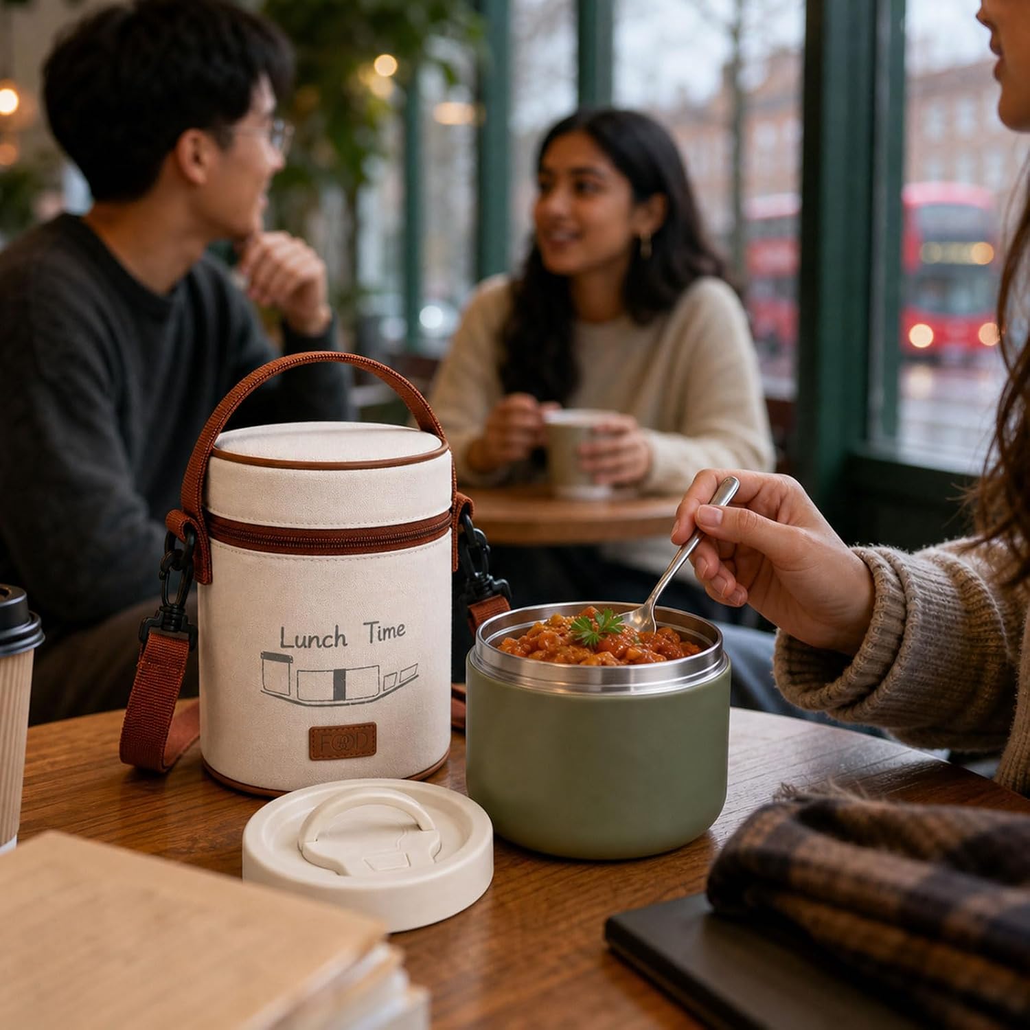 Greentainer Insulated Food Jar - Set of 2 (23oz + 16oz), Stainless Steel Vacuum Insulated Hot Food Container, Wide Mouth Leak-Proof Lunch Box with Bag for Soup, Snack & Travel, Dishwasher Safe