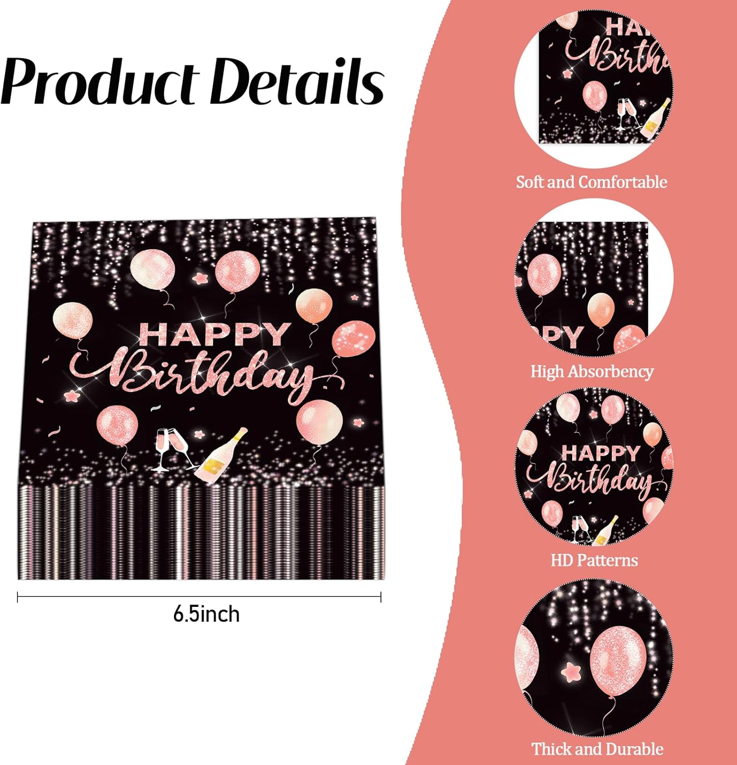 50 Pcs Happy Birthday Napkins 13 x 13 Inches, Rose Gold Birthday Paper Napkins Disposable Luncheon Party Napkin Cocktail Napkins for Birthday Party Decorations (Birthday)