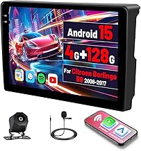 [4G+128G]Inefala Android 15 Car Radio for Citroen Berlingo B9/Peugeot Partner 2008-2017 with Wireless Carplay Android Auto, 9 Inch Touch Screen Bluetooth Radio with GPS WiFi RDS SWC Reversing Camera
