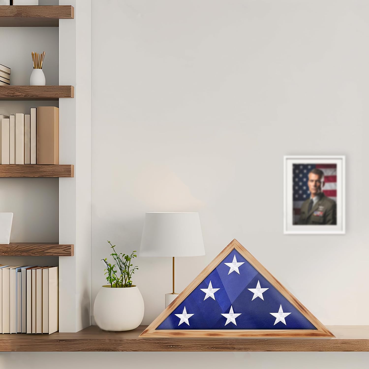 ASmileIndeep Flag Display Case for 4' x 6' Folded American Thin Flag,Flag Shadow Box with HD Tempered Glass and Wall Mount for Veteran - Burnt Color