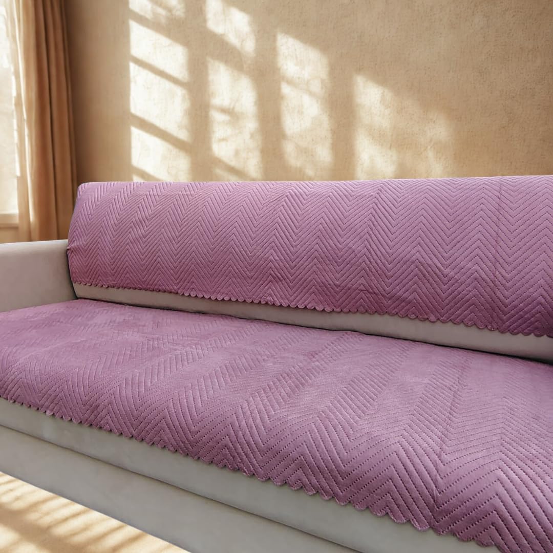 Homerz Premium Velvet Sofa Cover Panel | Soft & Velvety Fabric | Rich Vibrant Colours | Sofa Protector for Living Room (Onion, 1 Seater, Seat Cover with Backrest)-image-41