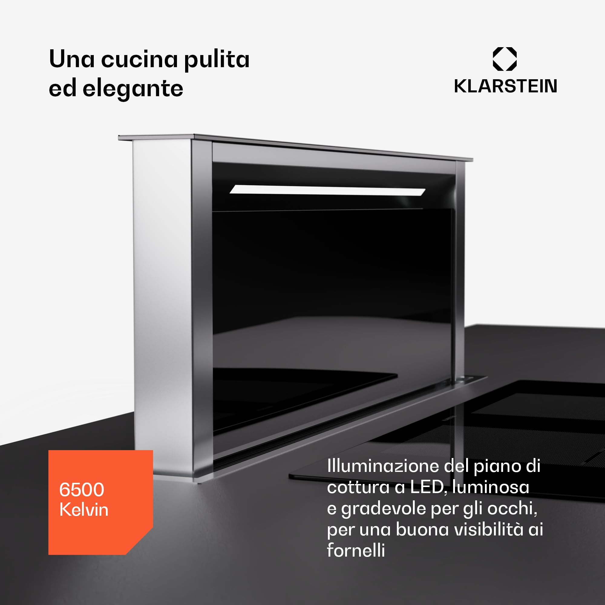 Cappa aspirante Klarstein 75 cm, cappa aspirante da cucina a scomparsa, cappa aspirante da cucina a ricircolo 2 in 1, portata d'aria 576 m³/h, cappa aspirante con luce LED e pannello touch, nero