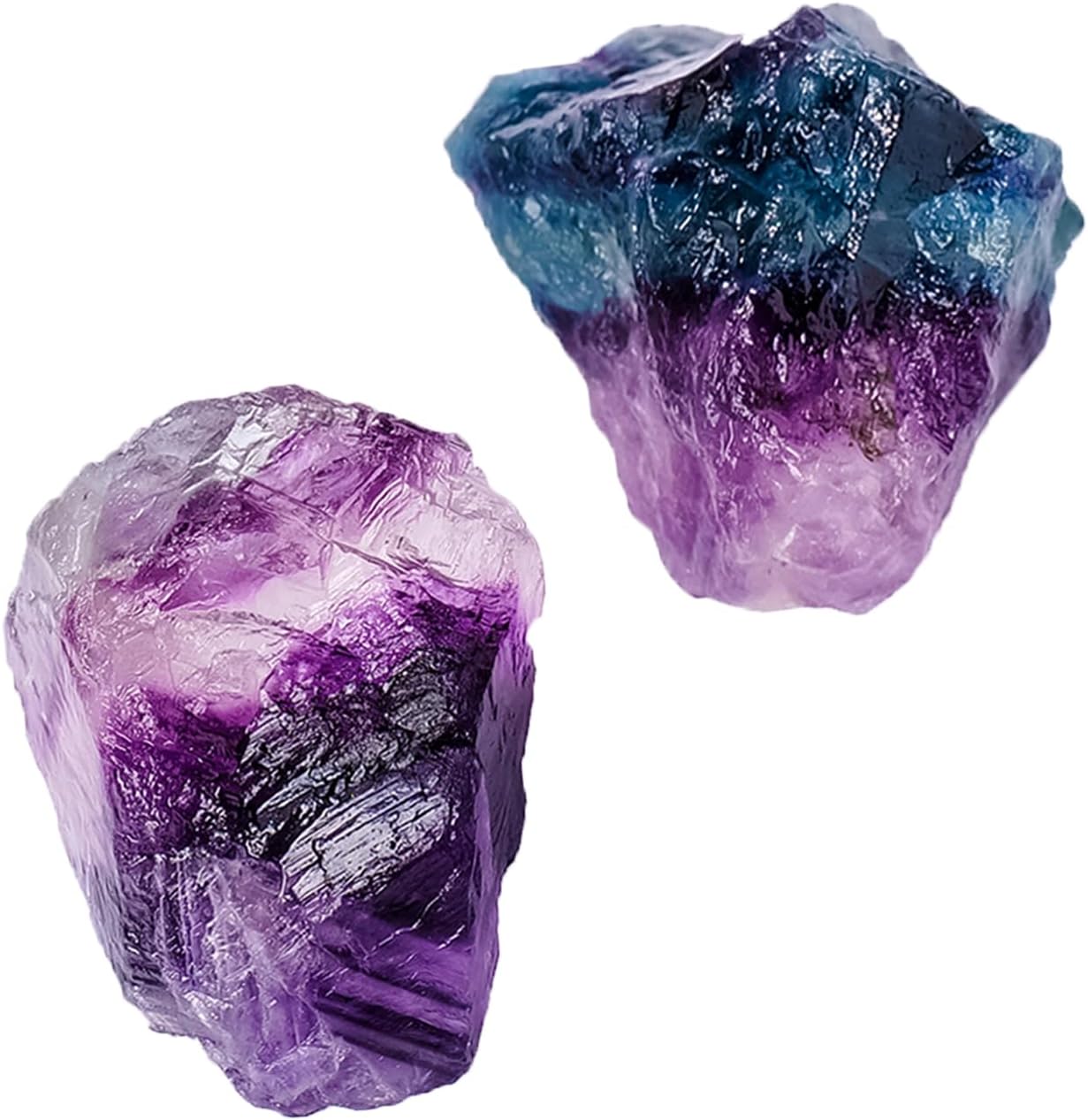 Apengshi Rainbow Fluorite Raw Crystals 2PCS Natural Rough Rocks Healing Crystal and Stones DIY Raw Stones Meditation Fountain Garden Home Decor