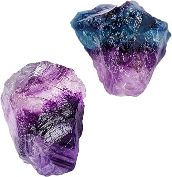 Apengshi Rainbow Fluorite Raw Crystals 2PCS Natural Rough Rocks Healing Crystal and Stones DIY Raw Stones Meditation Fountain Garden Home Decor