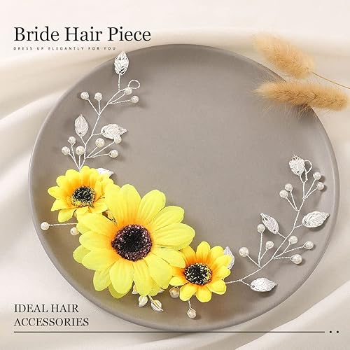 Miniatura 7 de Gorais Girasol novia boda pelo vid plata perla nupcial pieza de pelo hoja accesorios para el cabello para novia y damas de honor