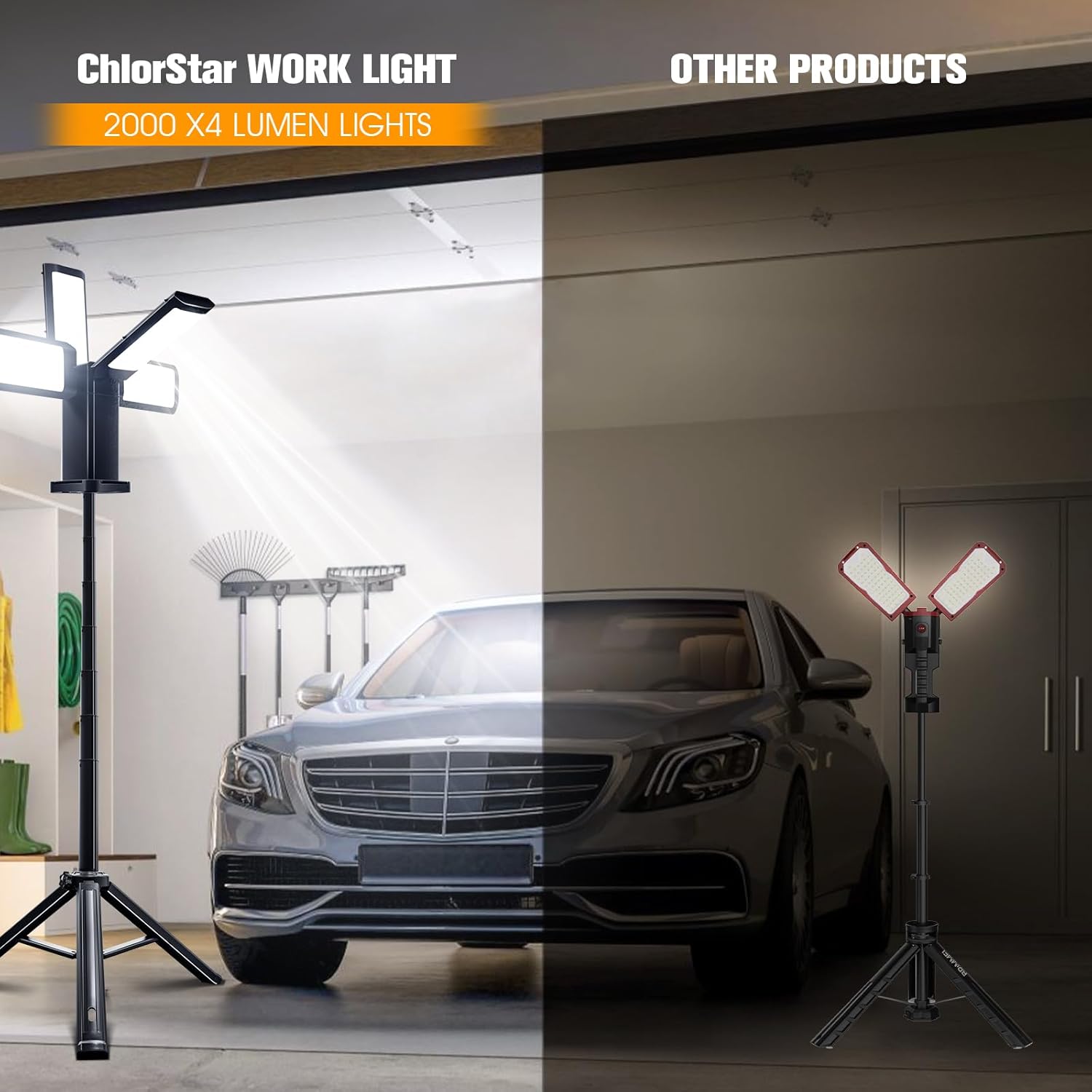Portable Work Lights with Stand, Camping Light Tripod Stand, 270° Adjustable White/Warm/Nature White Work Lights On Stand, Telescopic Camping Lantern, Outdoor Work Lights for Hiking,Home Emergency