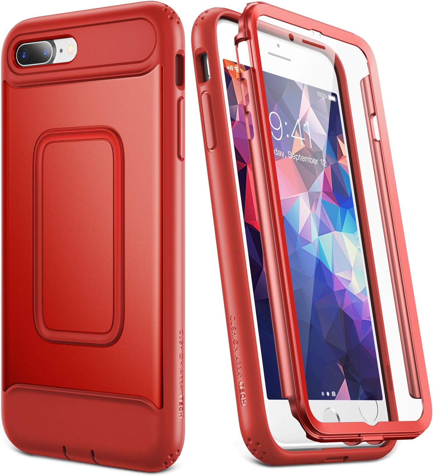 YOUMAKER Case for iPhone 8 Plus & iPhone 7 Plus, Full Body with Built-in Screen Protector Heavy Duty Protection Shockproof Slim Fit Cover for Apple iPhone 8 Plus 5.5 Inch - Red