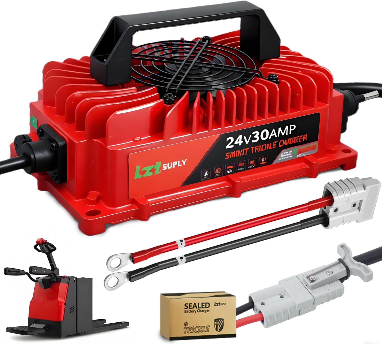 24V/29.2V 30Amp Battery Charger, IP67 Waterproof Sealed Forklift Charger with M8 Ring Terminal Lead Acid Trickle Battery Charger for Floor Scrubber, Pallet Jack, Forklift