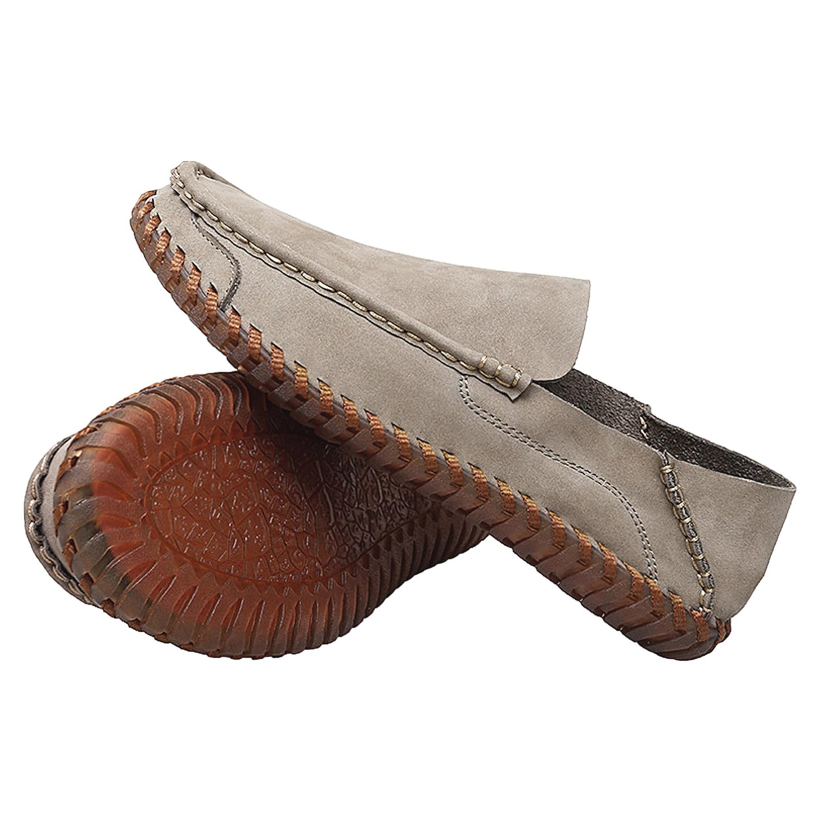 rismart Herren Slipper Mokassin Schuhe für Autofahrer Leder Lässig Schlüpfen Hausschuhe Flats
