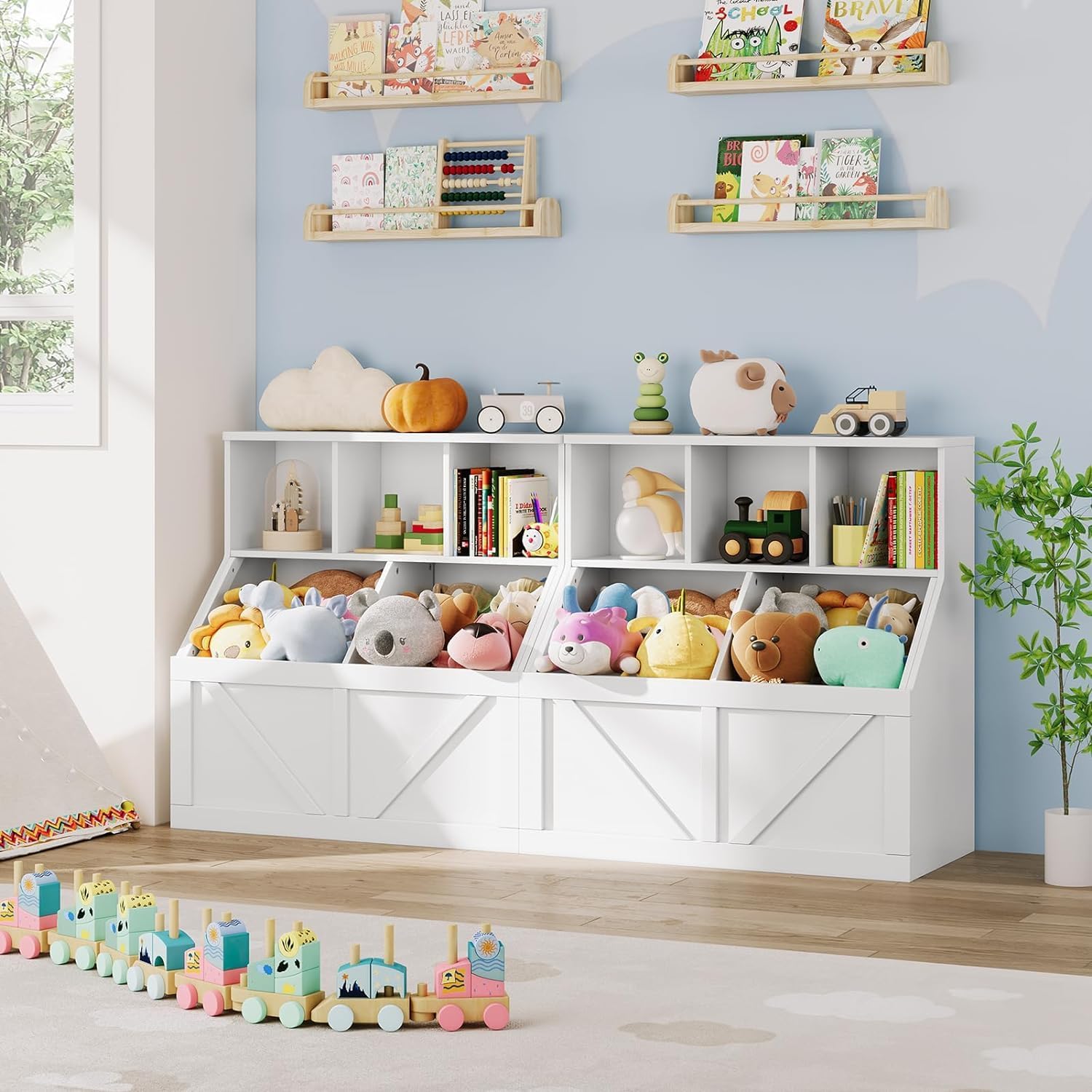 Toy Storage Organizer and Kids Bookshelf, Toddler Toy Storage Cabinet with Toy Shelf, Toy Organizer and Kids Bookcases Fit for Playroom Bedroom Nursery Classroom School Kindergarten Daycare