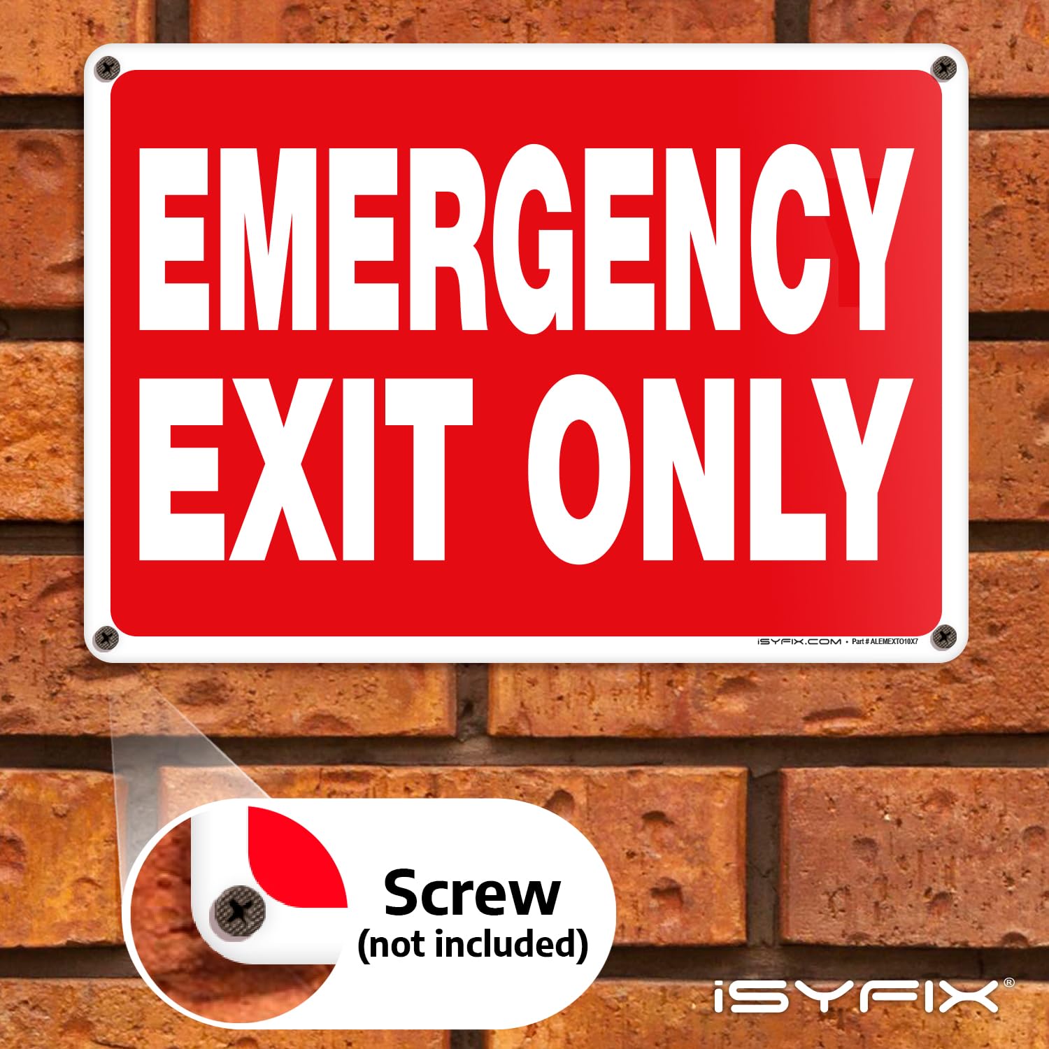 iSYFIX Señales de salida de emergencia – Paquete de 5 carteles de 10 x 7 pulgadas – 100 % libre de óxido de aluminio .040, laminados para máxima resistencia a los rayos UV, a la intemperie, a los