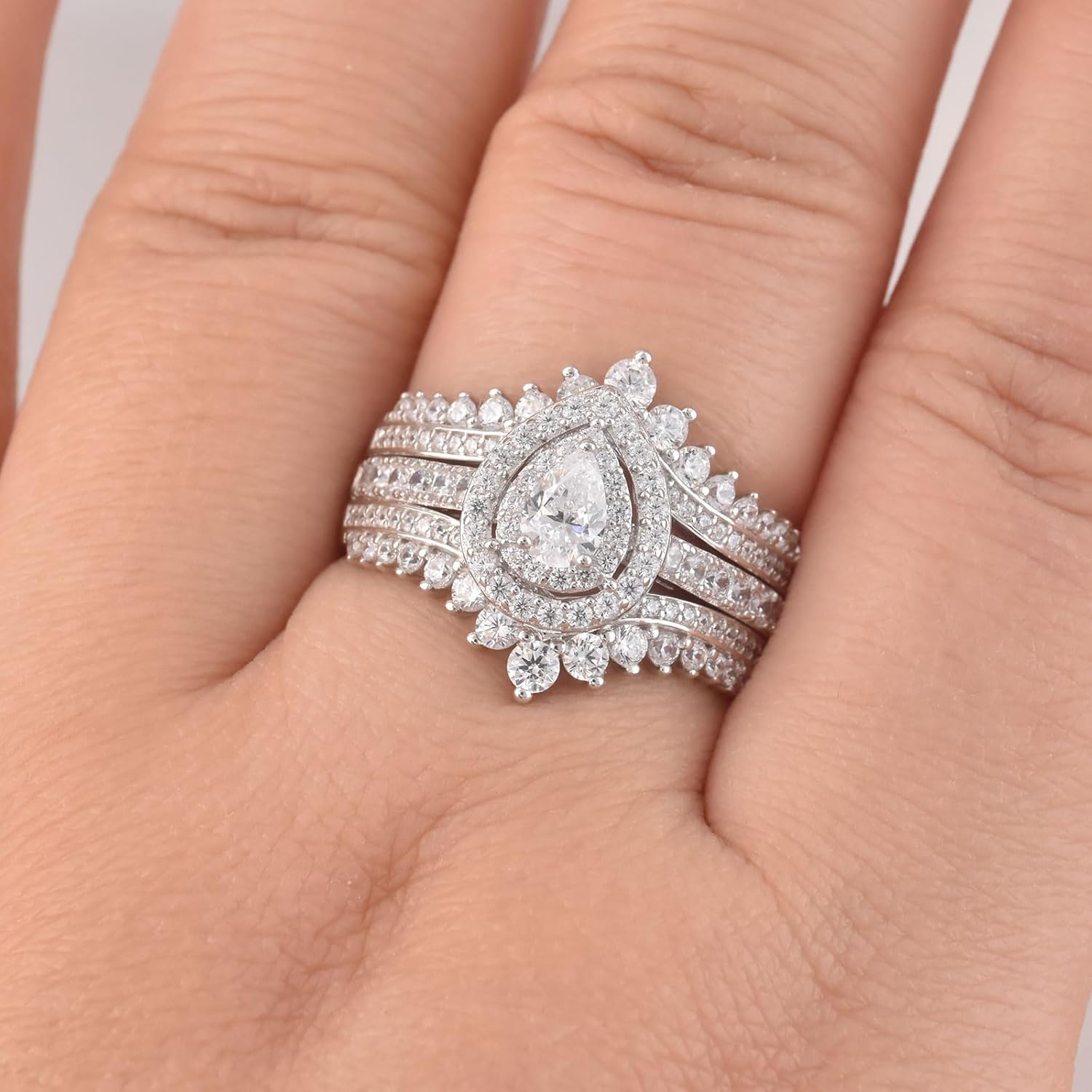 Newshe Jewellery Moissanite Wedding Rings for Women Engagement Ring Bridal Set Pear Anniversary Ring Enhancer White Gold Size - Image 5