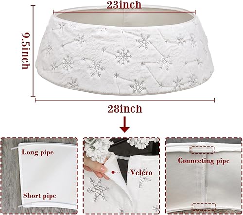 Miniatura 4 de Collar de árbol de Navidad de piel sintética collares de árbol de Navidad de piel de felpa blanca con patrón de copo de nieve de lentejuelas