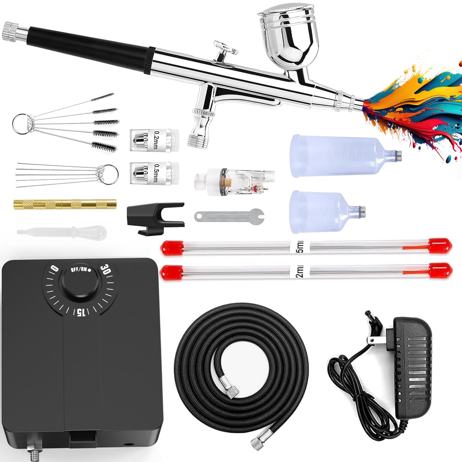 Kit de aerógrafo con compresor de aire, cepillo de aire de alta presión de 36 PSI que no se obstruye con boquillas de 0.2/0.3/0.5 mm, ideal para pintar, modelar, decoración de pasteles