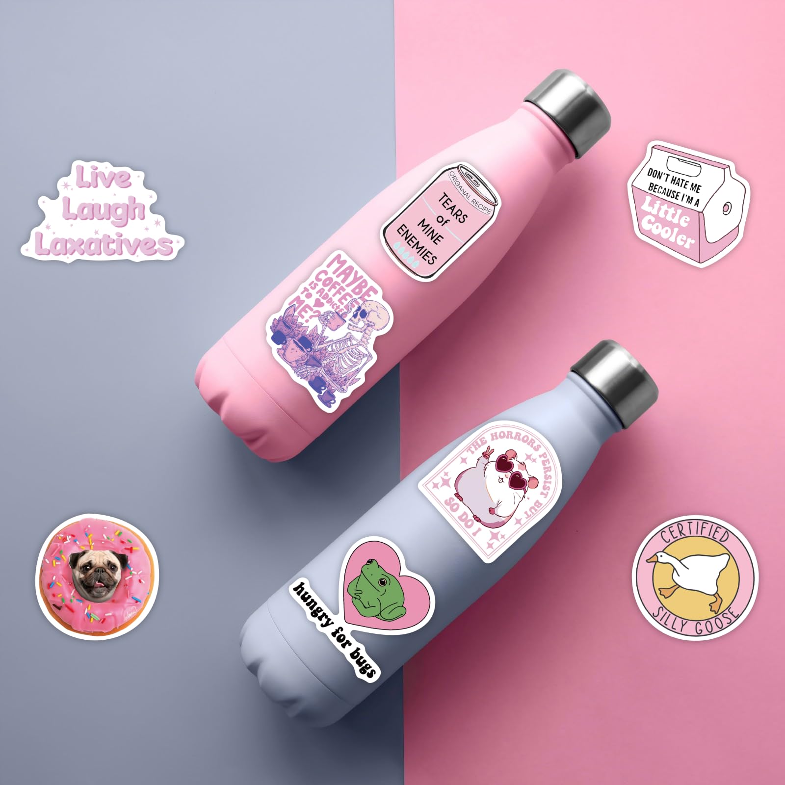 50 calcomanías divertidas rosas para adultos, calcomanías de meme rosa para mujeres, calcomanías impermeables para botellas de agua, laptop, álbumes de recortes, regalos divertidos para adultos