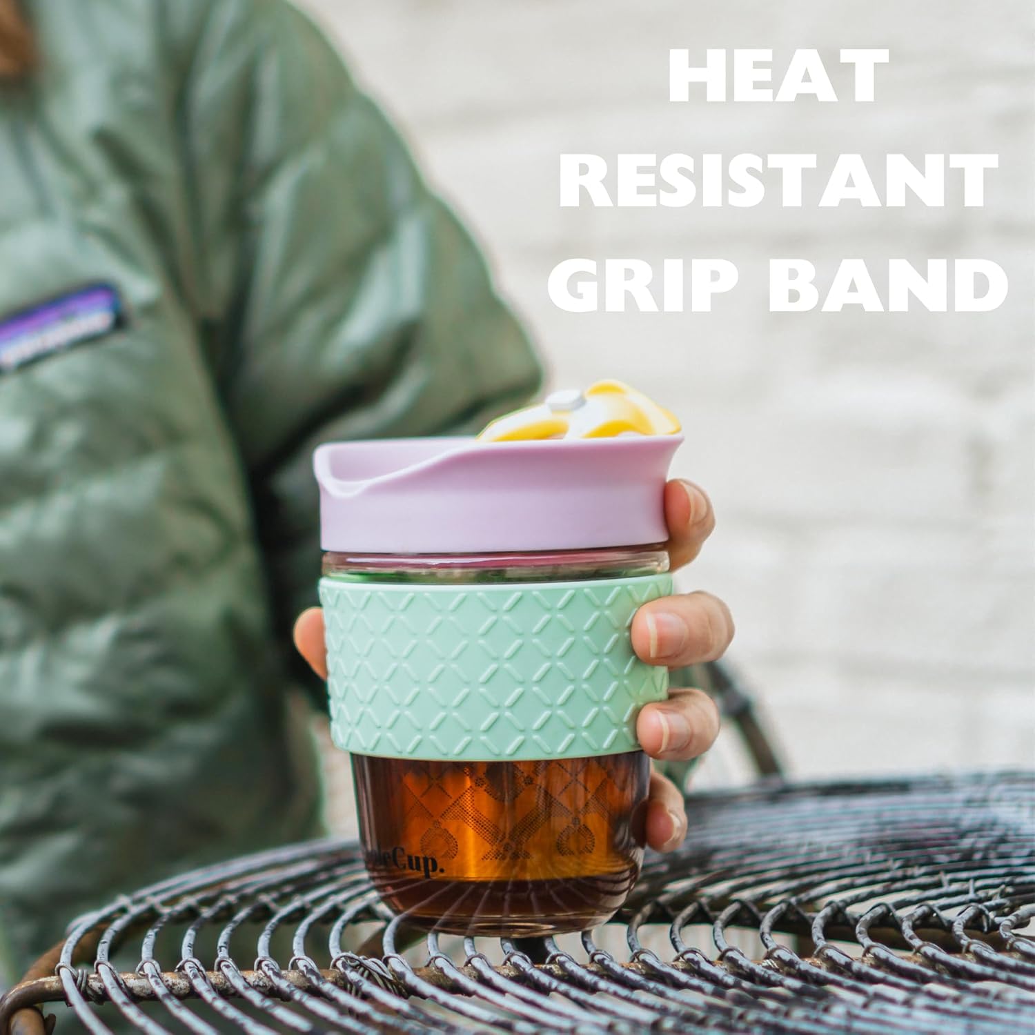 Travel Mug Loose Tea Infuser - Detachable Tea Strainer with Spillproof Lid - BPA-Free Reusable Glass Travel Coffee Cup with Silicone Band (Ice Cream, 12oz) - Image 3