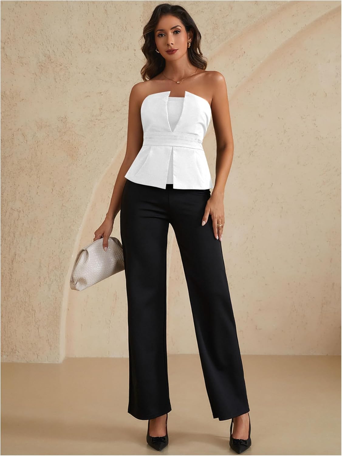 Women's Ruched Strapless Tube Top Elegant Asymmetrical Fitted Party Tops - Image 5