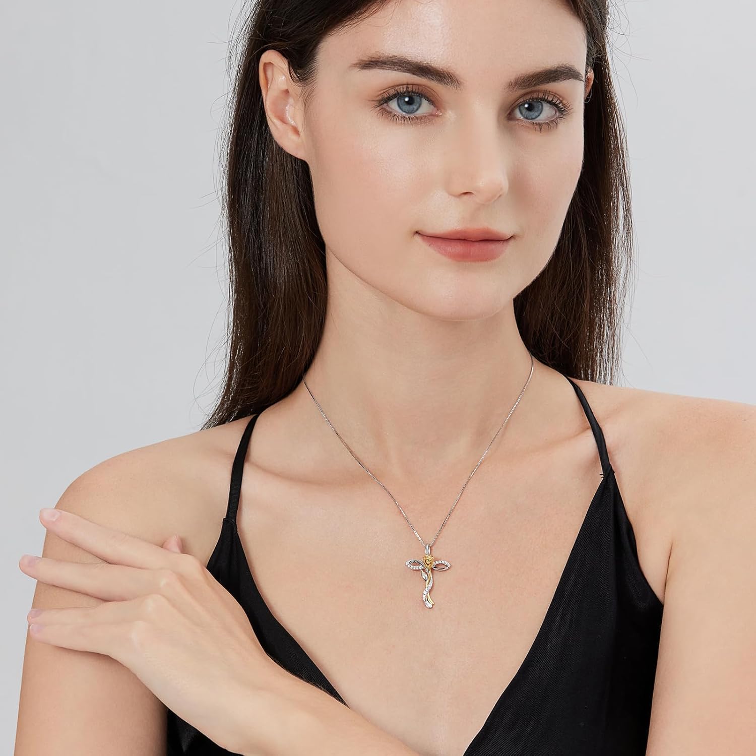 18K White Gold Crose Rose Infinity Necklace for Women s925 Sterling Silver Infinity Rose Flower Cross Pendant Necklace Jewelry for Women
