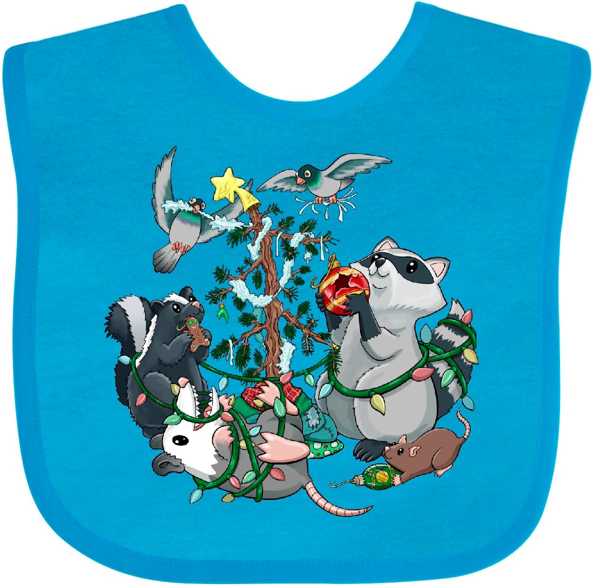 inktastic Trashy Christmas- Cute Raccoon, Skunk, Possum, Rat, Pigeons Baby Bib