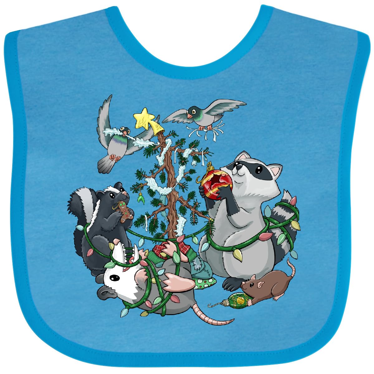 inktastic Trashy Christmas- Cute Raccoon, Skunk, Possum, Rat, Pigeons Baby Bib