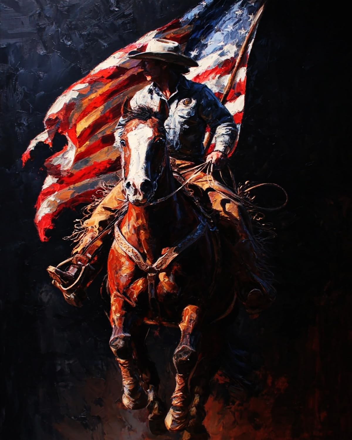 Liubaishi Black Paint By Numbers For Adults, American Cowboy With Flag, 40X50 Cm Acrylic Canvas Painting Kit
