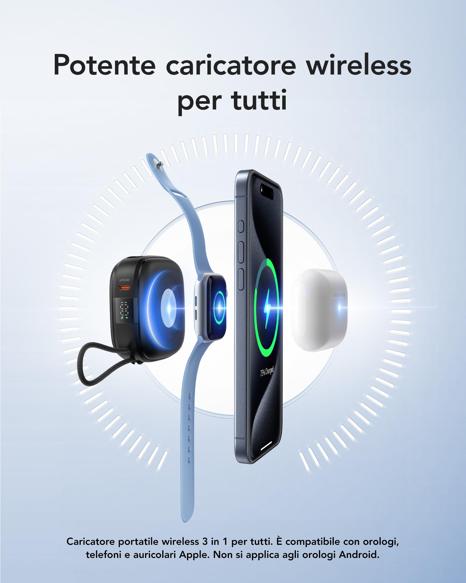 Charmast Power Bank Magnetico 10000mAh con Cavi Integrati, Mini Powerbank Wireless Carica Rapida 20W PD USB C, Display LED Batteria Esterna Compatibile con iPhone Apple Watch iPad