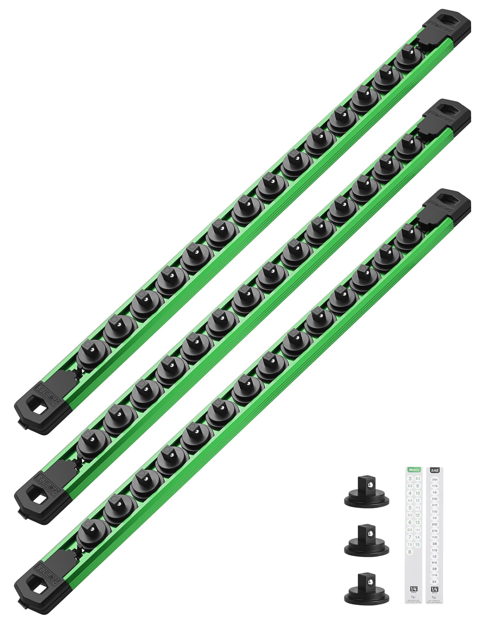 ALOANES Magnetic Socket Organizer, 1/4" Rail 42 Clips (Green, 3PC)
