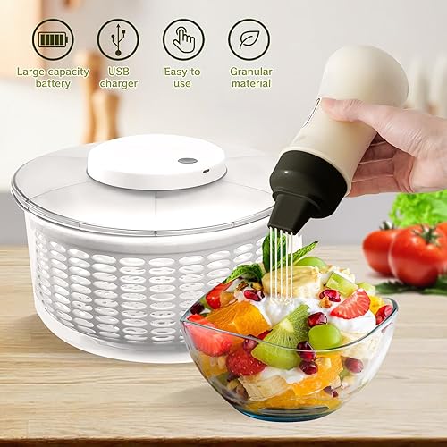 Miniatura 3 de Molinillo eléctrico de ensalada, 6 L, secadora de verduras de ensalada de gran capacidad, lavadora de ensalada de frutas, secadora para el hogar,