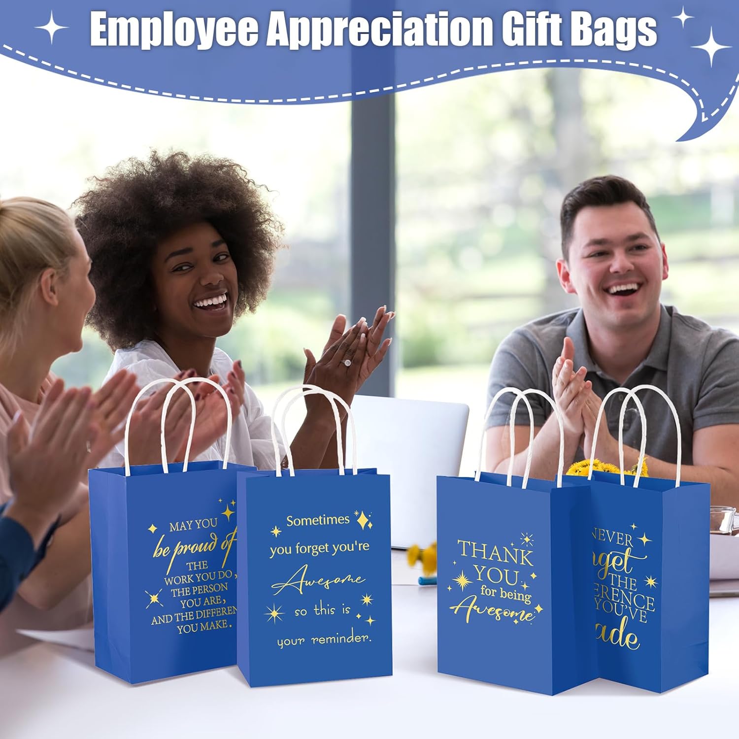 Joottuan 40 Pcs Employee Appreciation Gifts Bags Thank You Paper Bags Blue Inspirational Gift Bags with Handle for Team Staff Coworkers Colleague Teacher - Image 7