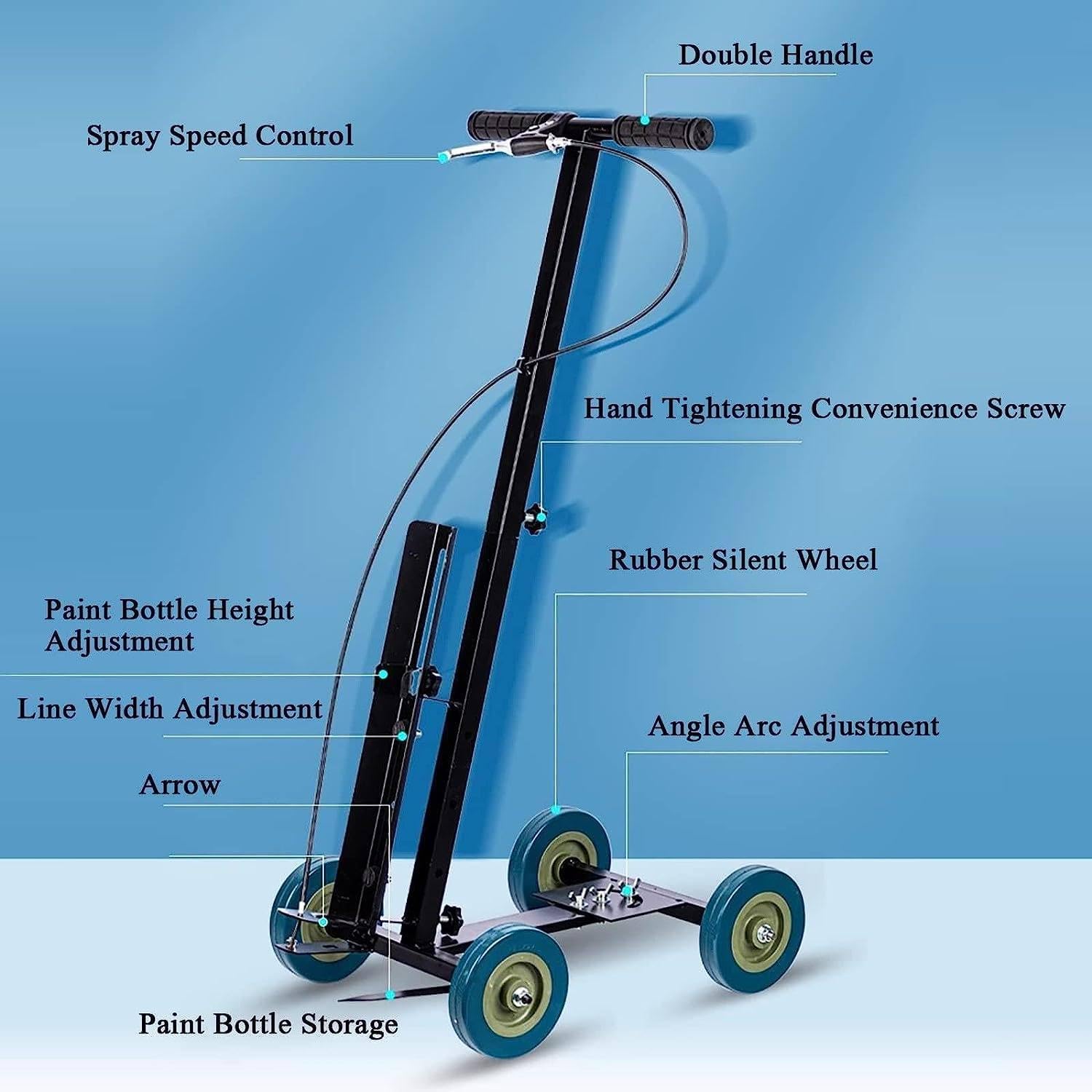 Hand-Push Wheel Transfer Line Marking Machine, Adjustable Width & Angle Applicator for Schools, Sports Fields, Factory Use - Perfect for Precise Lane Marking