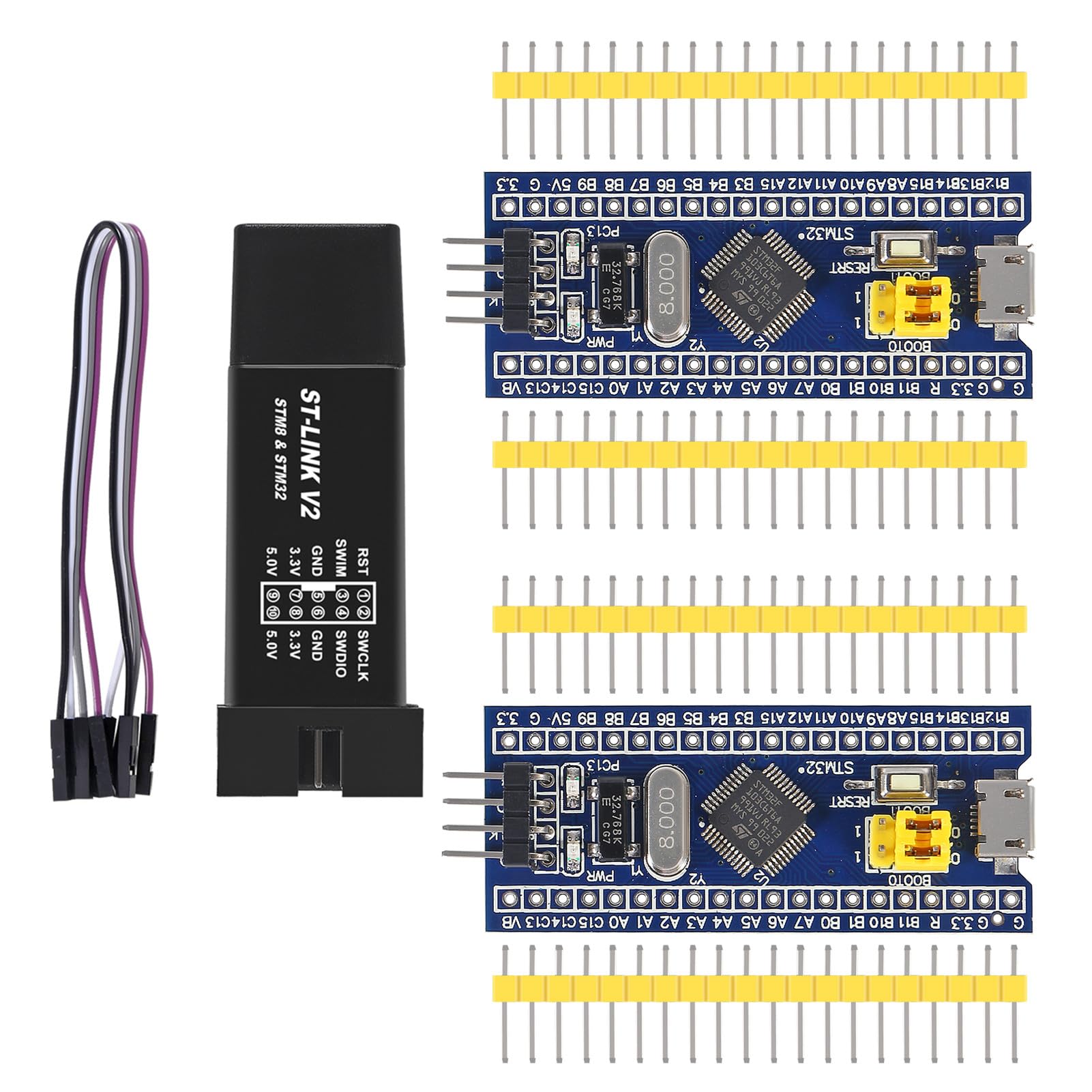 ST-Link V2 Programming Unit Emulator Downloader(Random Color)+2PCS 40pin STM32F103C6T6 ARM STM32 SWD Minimum System Board (STM32F103C6T6+ST-Link V2)