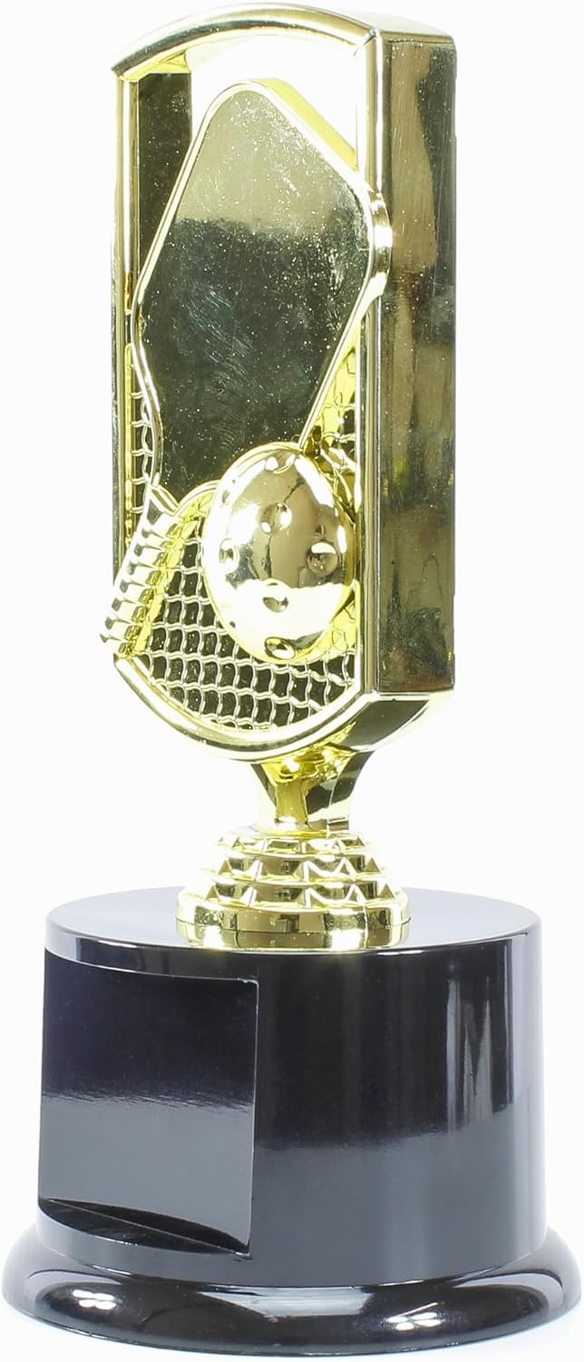 Pickleball Trophy - 8.375 Inch Tall | Engraved Golden Pickle Ball Award - Customize Now
