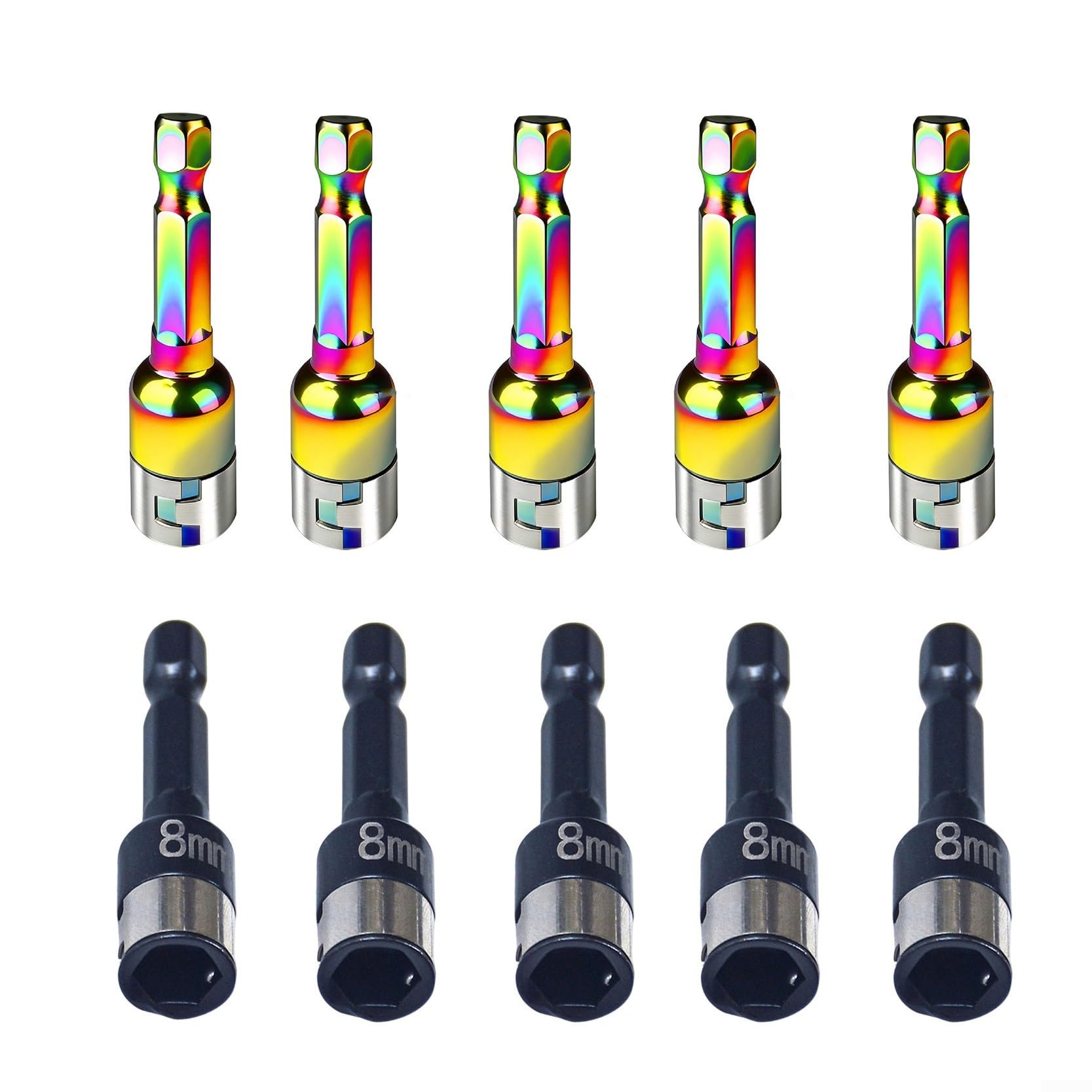 10pcs 8mm Hex Steel Ball Socket Adapter Compatible With Socket Nut Drivers For High Torque Non Magnetic Operations(C)