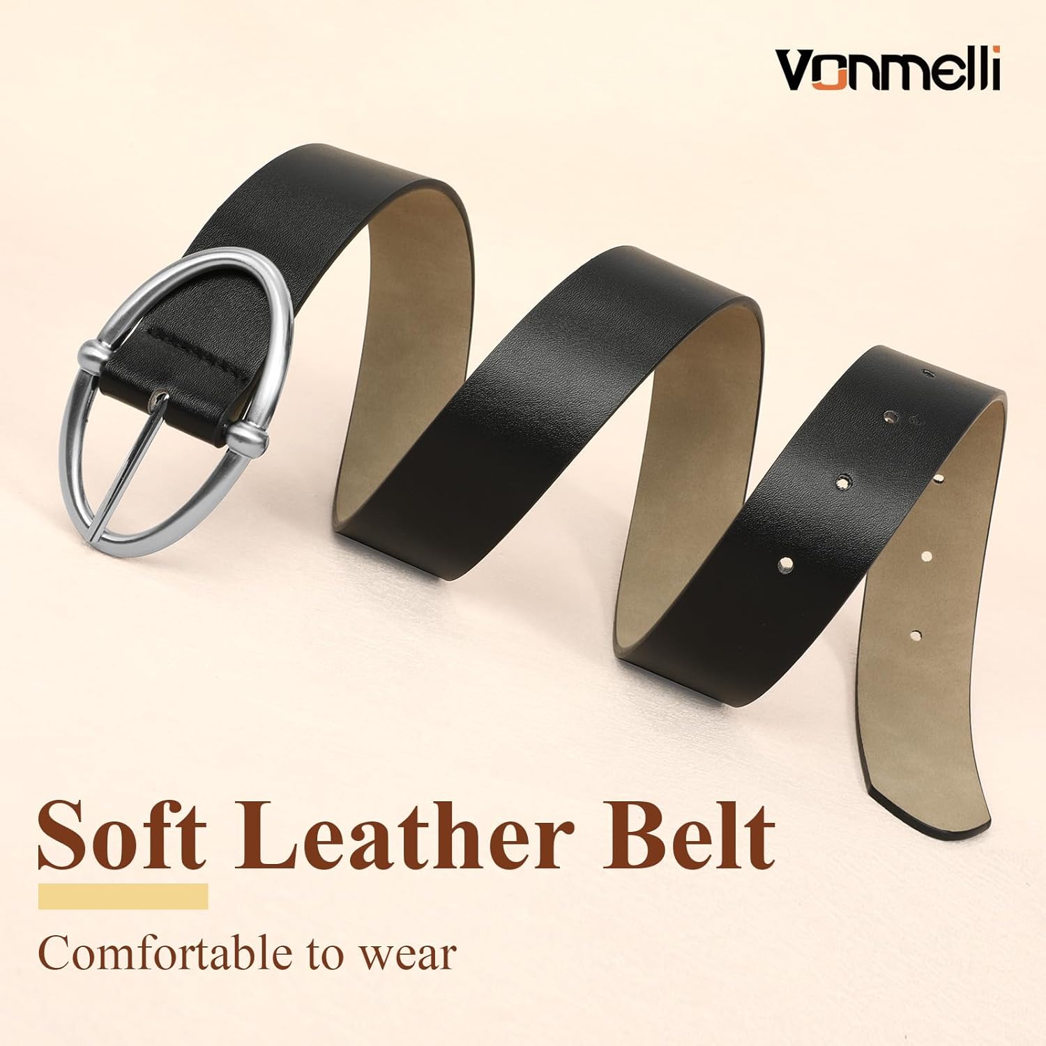 VONMELLI Leather Belts for Women, Women's Belts for Jeans Pants Fashion Ladies Dress Belt with Sliver Buckle - Image 3