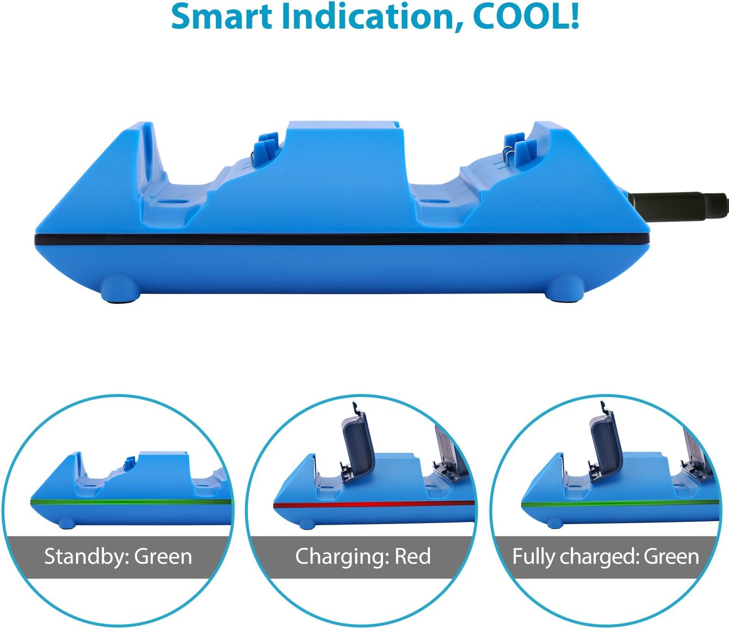 MoKo Xbox One Controller Charger with 2 Rechargeable Battery 800mAh Rechargeable Battery Dual Charging Station for Xbox One/One S/One X/Xbox One Elite Controllers - Blue