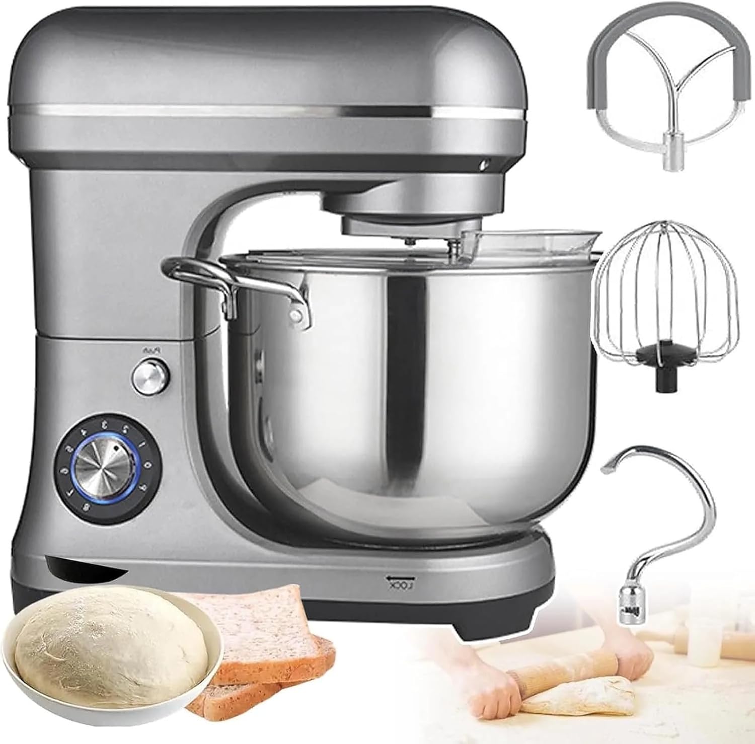 10L Commercial Dough Mixer – Heavy-Duty Stand Mixer with Dough Hook, Whisk & Beater for Bread, Cake, Pizza Baking – Perfect for Bakery & Home Use