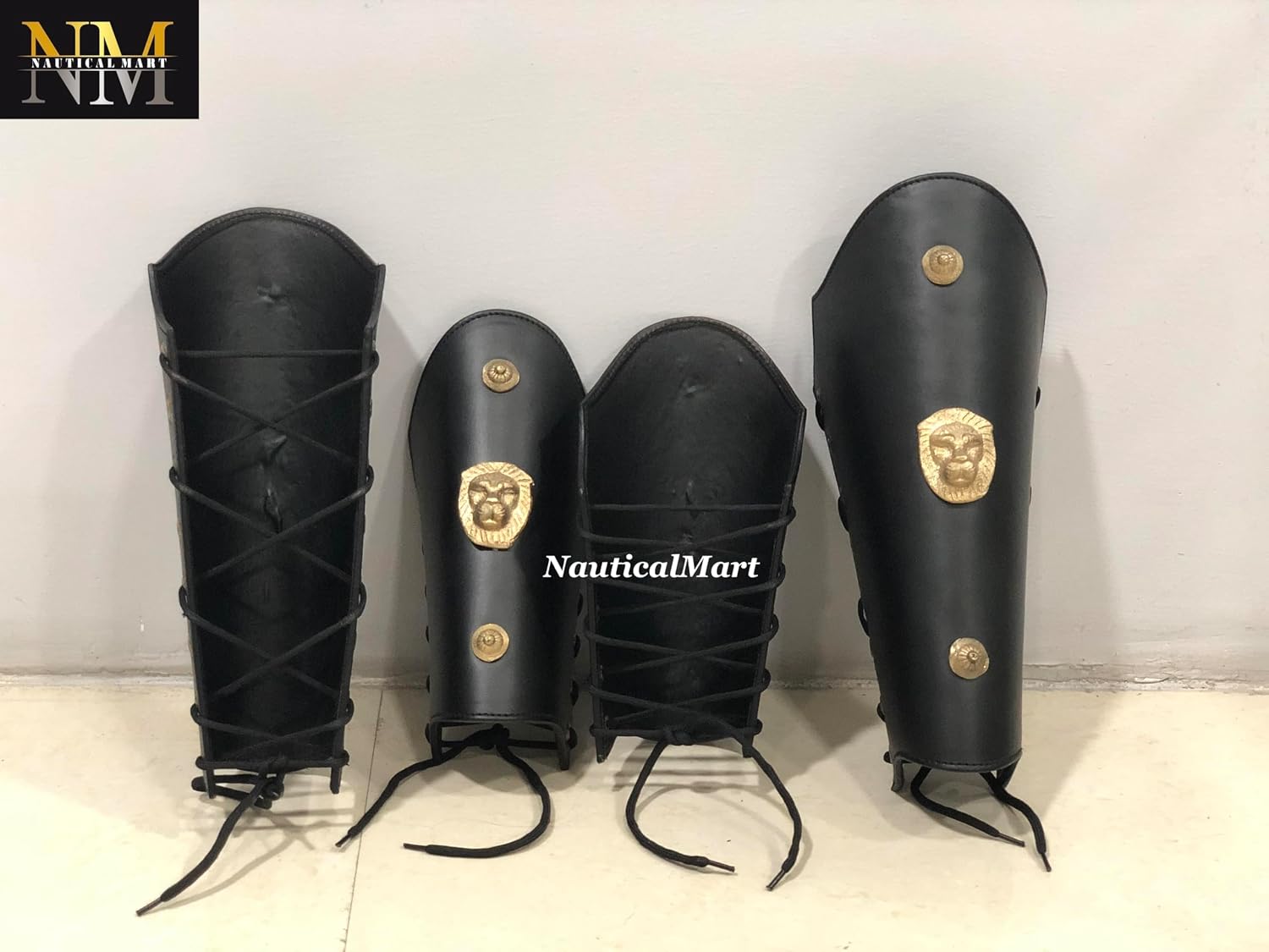 Medieval Halloween Roman Leather Greek Armor Leg and Arm Guard Black
