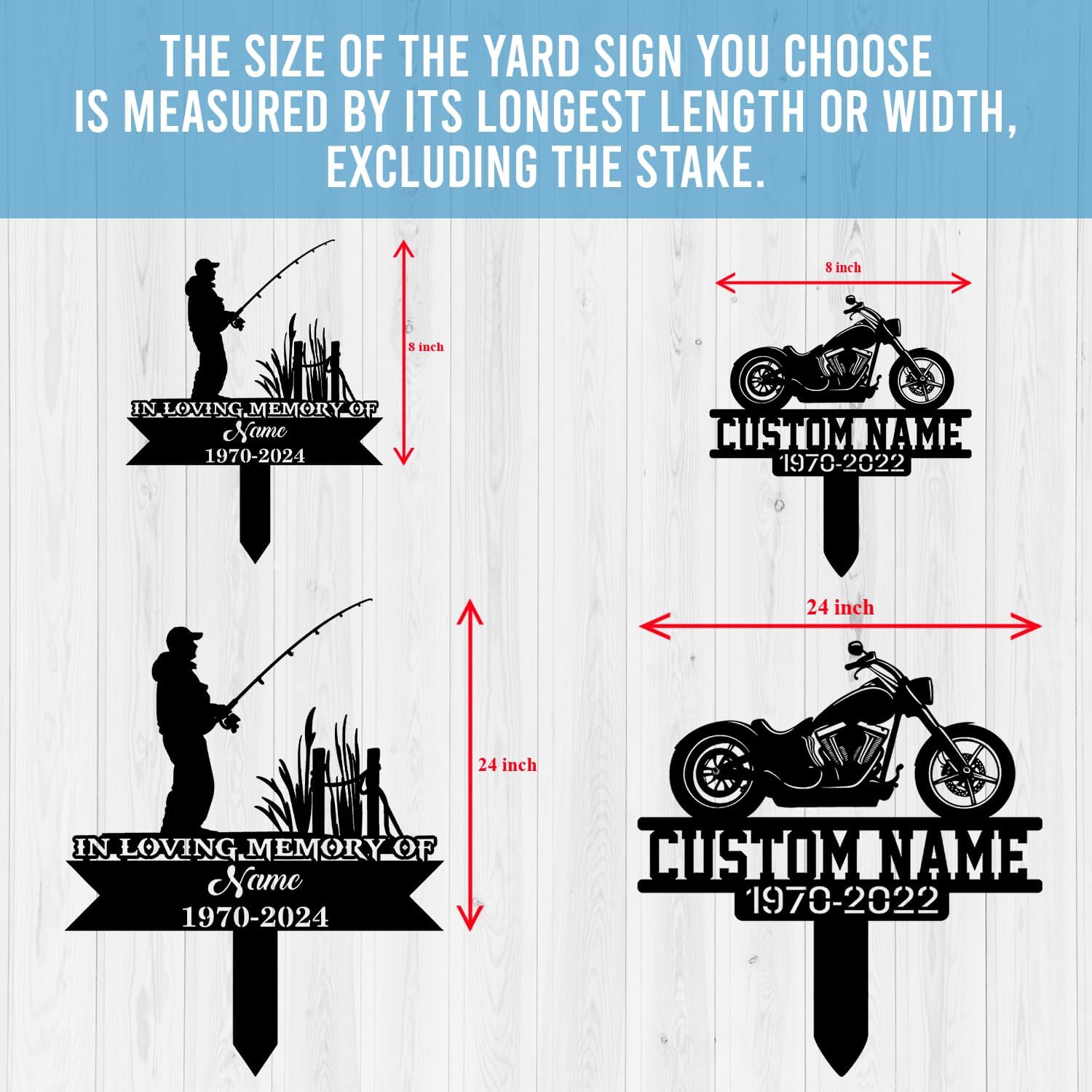 Personalized Motorcycle Biker Memorial Gift Chopper Motorcycle with Wings Memorial Garden Stake 8-24 inch Biker Dad Son Loss Gift, Biker Grave Marker (Chopper Motorcycle with Wings)