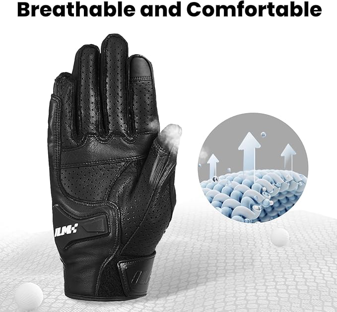 Guantes de cuero para moto ILM modelo DN01, talla L, negro perforado miniatura 5