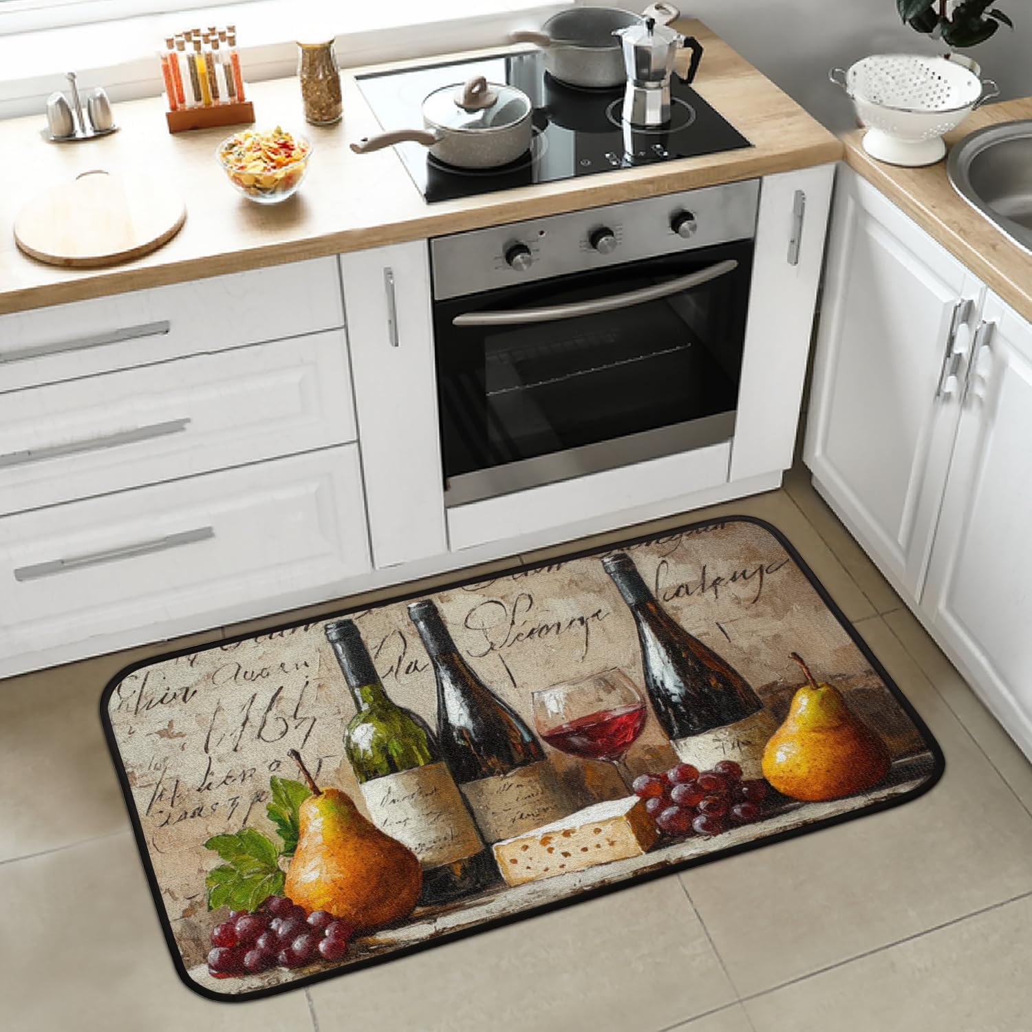 Kitchen Mat, Vintage Wine Grapes Anti Fatigue Rug, Water Absorbent Soft Floor Mats, Microfiber Rugs Decor with Anti-Skid Backing for Kitchen, Dining Room, Bathroom (39x20 Inches)