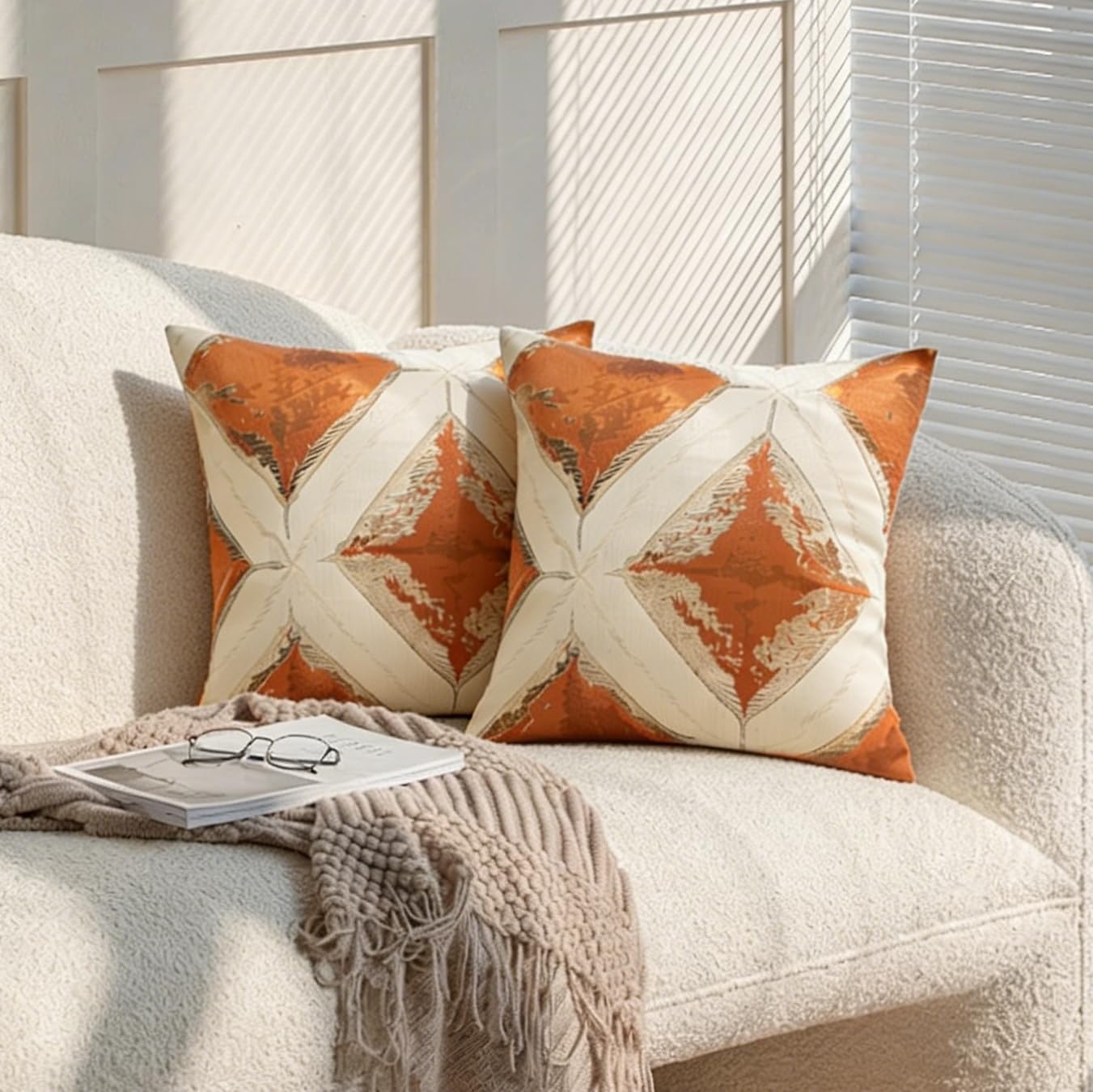 Polyester Boho Apricot Throw Pillow Covers Set of 2 18x18 Inch Decorative Cushion Cases with Plain Polka Dot Geometric Patterns for Couch Sofa Bedroom Living Room