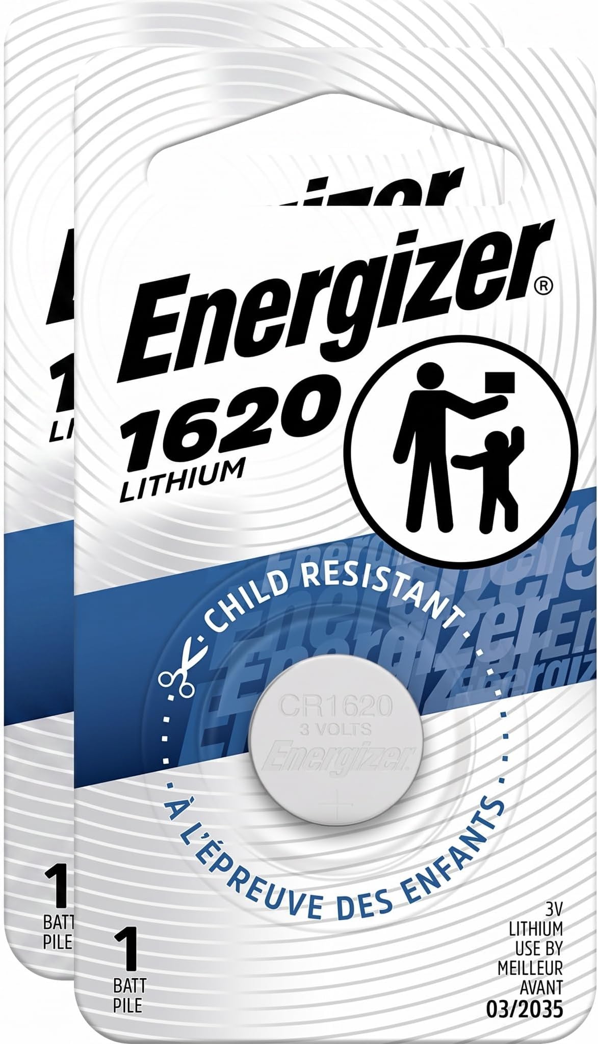 Energizer 1620 3V Batteries, 3 Volt Battery Lithium, 1 Count (Pack of 2)