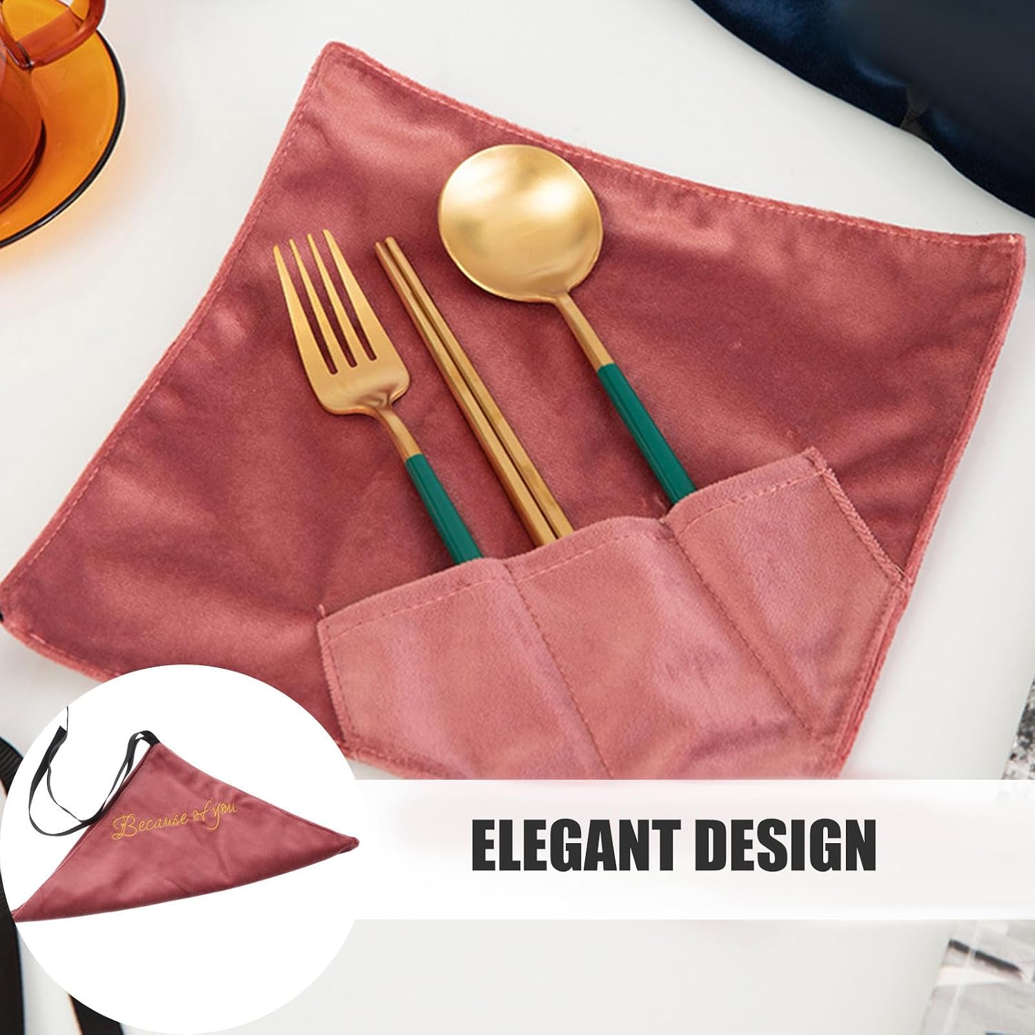 Soft Pink Plush Chopsticks Bag for Travel Cutlery and Forks Storage image 4