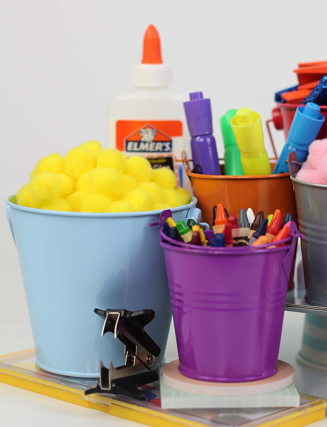 Just Artifacts Mini 3-Inch Height Metal Crayon/Pencil Holder Favor Bucket Pail (12pcs, Plum)